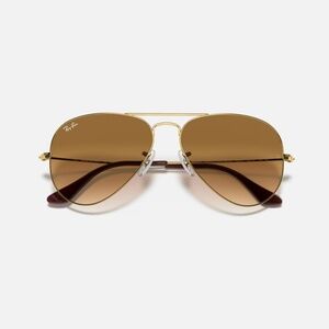 Ray Ban Aviator Gradient Sunglasses Gold Frame Brown Lenses 55-14 Unisex